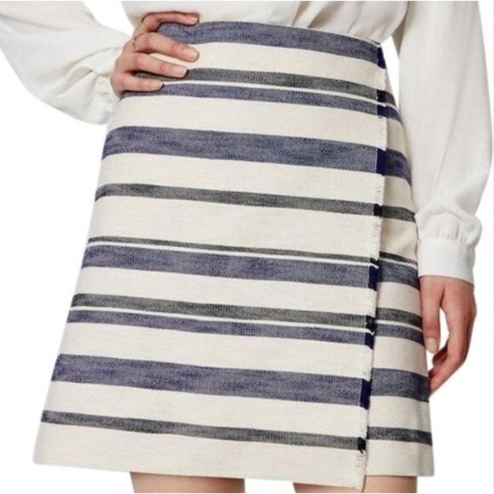 Ann Taylor LOFT Womens 10 Woven Faux Wrap Blanket‎ Skirt Striped Pencil Mini